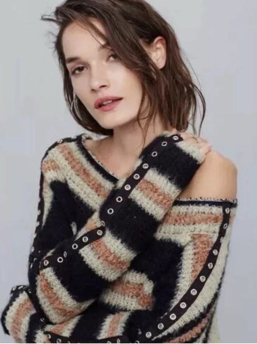 Free People Sid stripe tunic Sweater L oversized Grunge slouchy punk Emo earthy